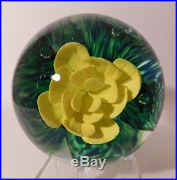 ASTONISHING Vintage ZIMMERMAN Yellow CRIMP ROSE Pedestal Art Glass Paperweight