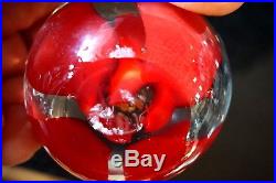 A Beautiful Vintage Art Glass Paperweight With Red And Yellow Flower