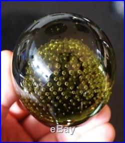 A Beautiful Vintage Holmegaard Green Paperweight With Uniform Bubbles 1959