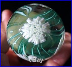 A Beautiful Vintage Murano Paperweight With White Millefiori Flowers