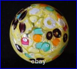A Beautiful Vintage Murano Paperweight With Yellow And Coloured Millefiori