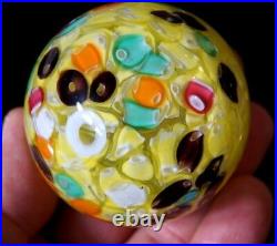 A Beautiful Vintage Murano Paperweight With Yellow And Coloured Millefiori
