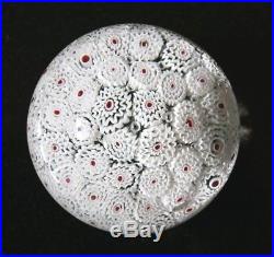 A Beautiful Vintage Paperweight With White Millefiori And Bubbles