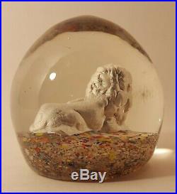 A MARVELOUS ANTIQUE Bohemian SULPHIDE LION SCULPTURE Art Glass Paperweight