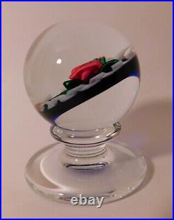 A Scarce & BREATHTAKING SIGNED CHARLES KAZIUN JR RED ROSE Art Glass Paperweight