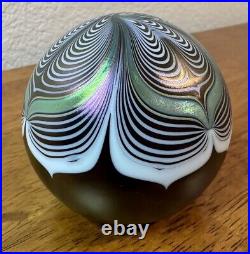 Ableman Vintage Purple Green Iridescent Pulled Feather Art Glass Paperweight