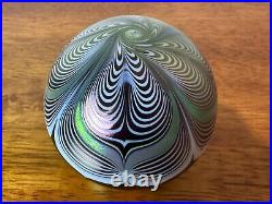 Ableman Vintage Purple Green Iridescent Pulled Feather Art Glass Paperweight