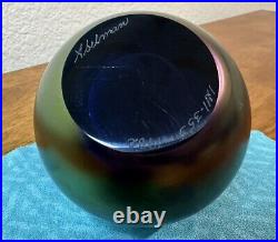 Ableman Vintage Purple Green Iridescent Pulled Feather Art Glass Paperweight