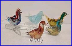 Amazing Lot 5 Vintage Murano Italian Art Glass Bird Paperweights