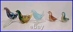 Amazing Lot 5 Vintage Murano Italian Art Glass Bird Paperweights