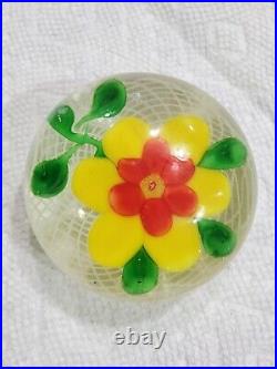 Amazing Vintage ST LOUIS France Paperweight Bright Yellow Flower Brilliant Color