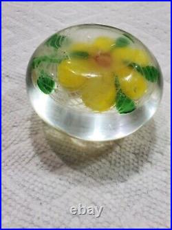 Amazing Vintage ST LOUIS France Paperweight Bright Yellow Flower Brilliant Color