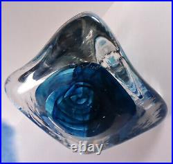 Andrew Shea Art Glass Pyramid Paperweight- Internal Blue Swirls- Signed- EC
