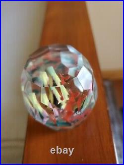 Antique 1920s To 30s Faceted Sulfide Glass Firebush Birds Paperweight, E U C