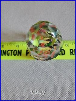Antique 1920s To 30s Faceted Sulfide Glass Firebush Birds Paperweight, E U C