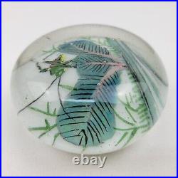 Antique Chinese Painted White Ground Art Glass Paperweight Cricket Foliage Vtg