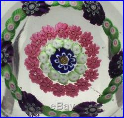 Antique Clichy Faceted Concentric Millefiori Paperweight With 11 Roses 1845-60