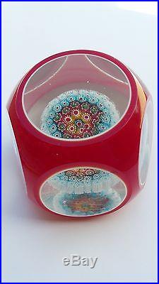Antique German Glass Paperweight, Red overWhiteDoubleOverlayCoencentric5&1Fascets