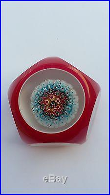 Antique German Glass Paperweight, Red overWhiteDoubleOverlayCoencentric5&1Fascets