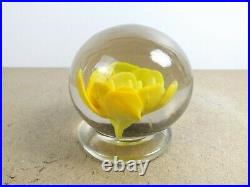 Antique Glass Yellow Rose Footed Paperweight (it#b8)