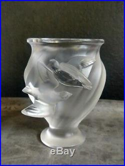 Antique Lalique France Frosted Crystal Sparrow Vintage Rosine Bird Vase Signed