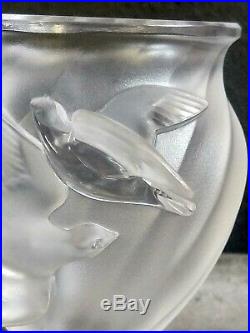 Antique Lalique France Frosted Crystal Sparrow Vintage Rosine Bird Vase Signed