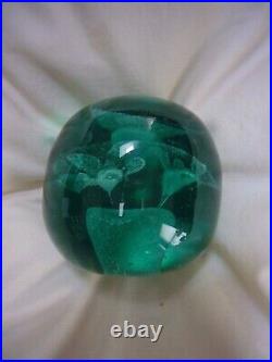 Antique Large (3 1/2) Green Glass Dump Paperweight (Victorian, English)