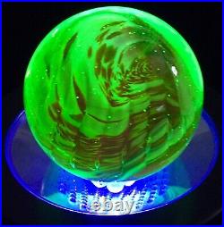 Antique Murano Vaseline Uranium 2 Art Glass Marble Paperweight Ox Red Sommerso