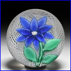 Antique New England Glass Company blue poinsettia glass paperweight