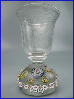 Antique Saint Louis Paperweight Vase Millefiore Etched Grape Vine Baccarat GL