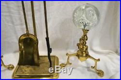 Antique St Clair Paperweight Andirons Art Glass Brass Vtg Crystal Joe Zimmerman
