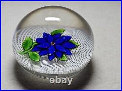 Antique St. Louis Paperweight With Blue Flower On Lace 1840-1860