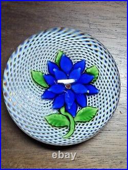 Antique St. Louis Paperweight With Blue Flower On Lace 1840-1860