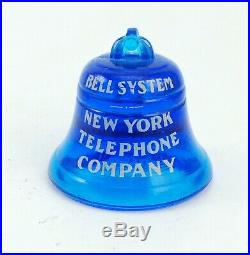 Antique vintage Bell System telephone blue glass paperweight New York
