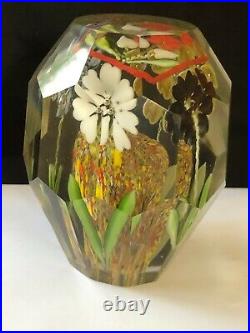 Antique /vintage cut glass paperweight / presse papier intruded flowers