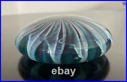 April Wagner Epiphany Art Glass Large Blue Swirl Paperweight Signed