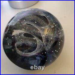 Art Glass Galaxy Orb 4 Paperweight World Inside a Sphere Signed Garrelts Glass
