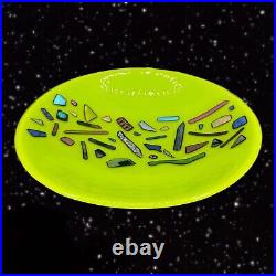 Art Glass Large Bowl Dish Hand Made Dichroics Glass Multicolored Signed Dave 12