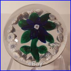 BEAUTIFUL Antique NEGC COBALT BLUE CLEMATIS With GARLAND Art Glass Paperweight
