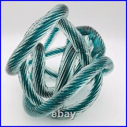 BLUE & Clear Art Glass PAPERWEIGHT figurine Infinity Rope Twisted Knot