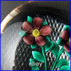 BOB BANFORD Purple Floral Lampwork Art Glass Paperweight B Signature Cane