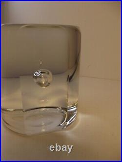 Barbini Signed Clear Art Glass Cylinder with Flat Side & Bubble RARE 3 pounds