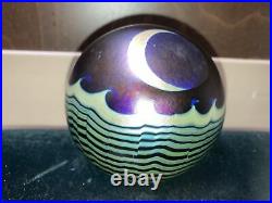 Beautiful 1979 Vintage Rare Iridescent Paperweight Glass Art Moon Waves Correia