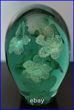 Beautiful Antique English Glass/Bottle Dump Paperweight Green WithFlowers & Vase
