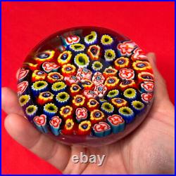 Beautiful Large Vintage Millefiori Glass Paperweight, Multicolored, Floral