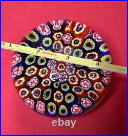 Beautiful Large Vintage Millefiori Glass Paperweight, Multicolored, Floral