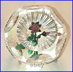Beautiful Ray Banford Faceted Rose Art Glass Paperweight