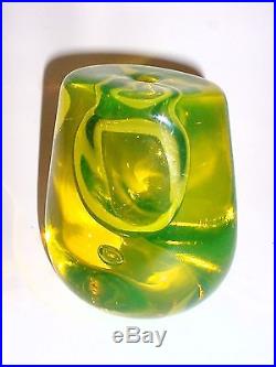 Beautiful Studio Art Glass Paperweight Uranium Vaseline Vase Gilbert C. Johnson