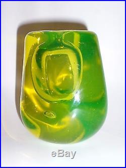 Beautiful Studio Art Glass Paperweight Uranium Vaseline Vase Gilbert C. Johnson