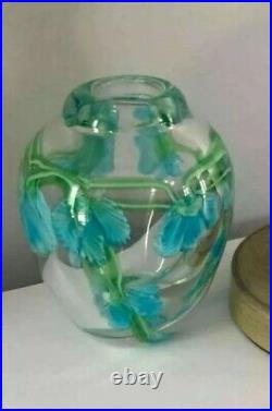 Beautiful Vintage Heavy Paperweight Art Glass Vase with Flowers